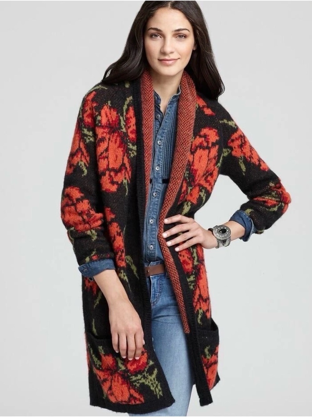 Free People Flower Power Floral Cardigan Sweater Sz M